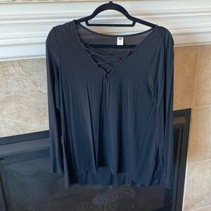 Black old navy top with cross cross